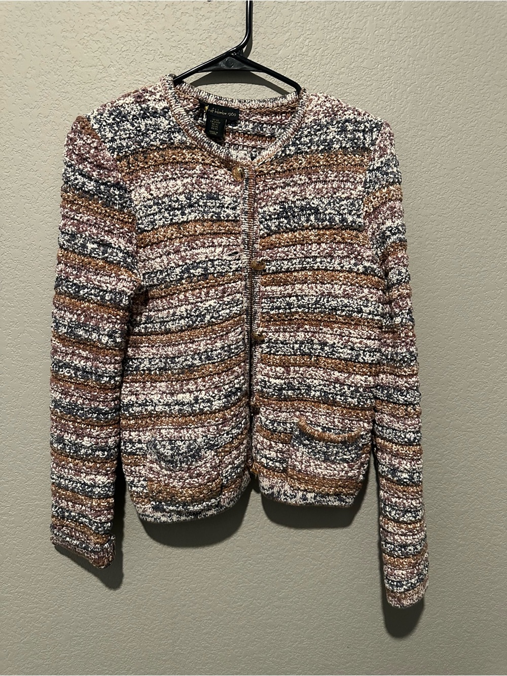 House of Harlow 1960 Striped Teddy Jacket in Brown, Cream & Gray